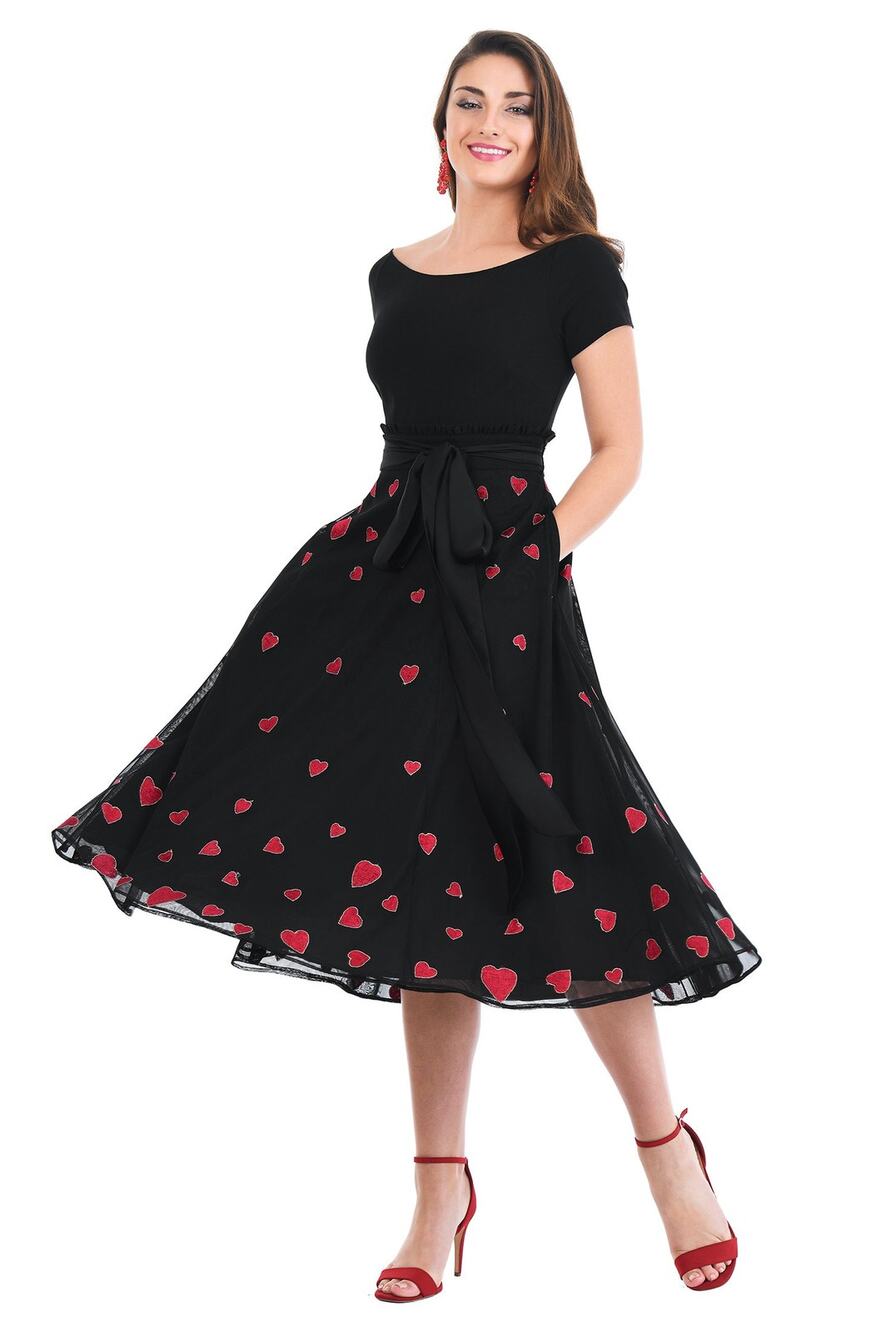 Wayward Fancies Eshakti Black Red Heart Design Women's Dress XL - 18